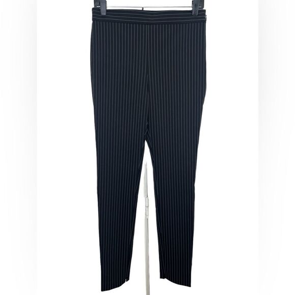 Theory Black/White Pinstripe Perform High Waisted Split Hem Pants Size 6 - Picture 2 of 11